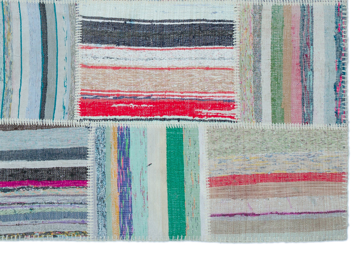 Striped Over Dyed Kilim Patchwork Unique Rug 5&#39;3&#39;&#39; x 7&#39;6&#39;&#39; ft 160 x 228 cm