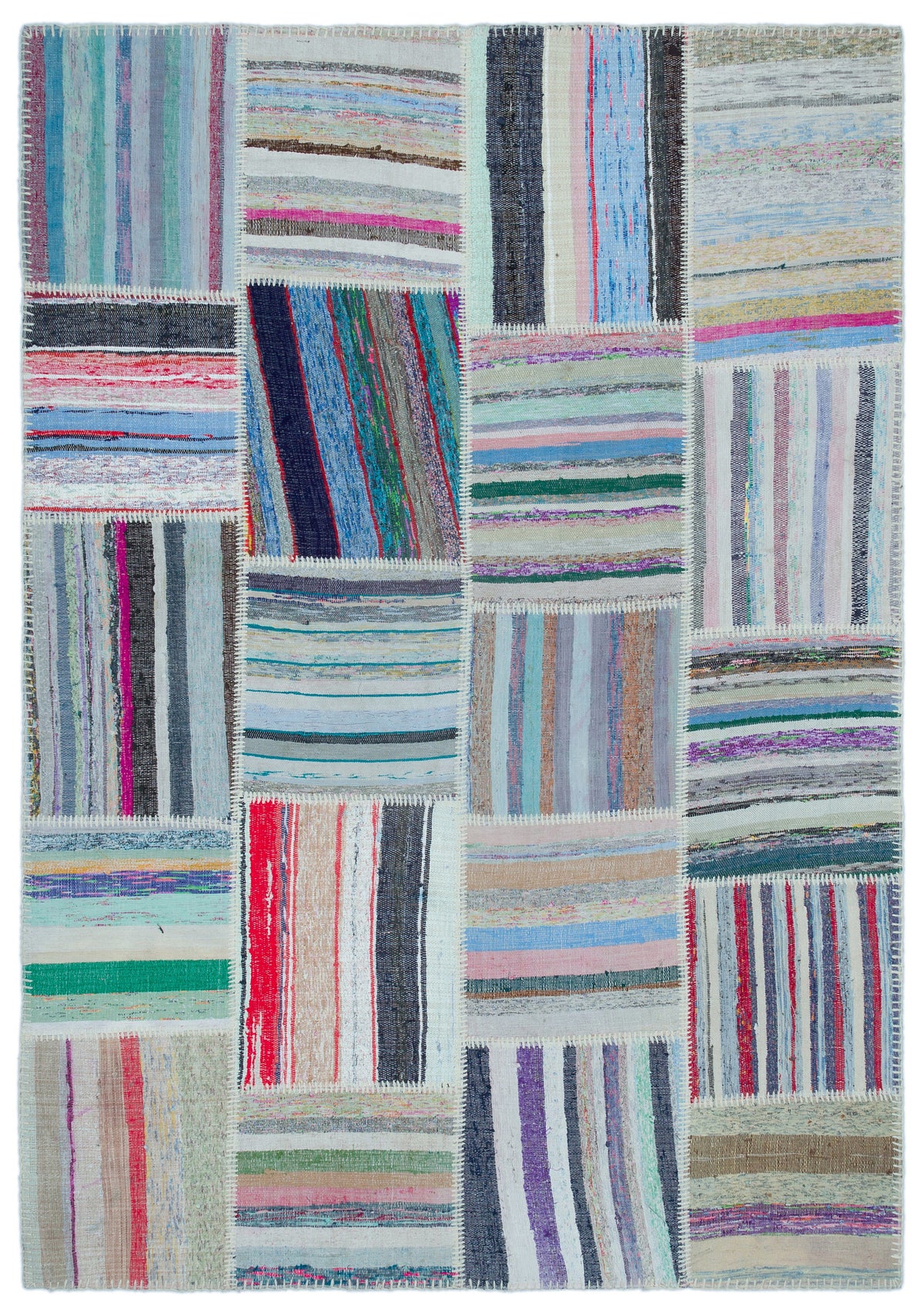 Striped Over Dyed Kilim Patchwork Unique Rug 5&#39;3&#39;&#39; x 7&#39;6&#39;&#39; ft 160 x 228 cm