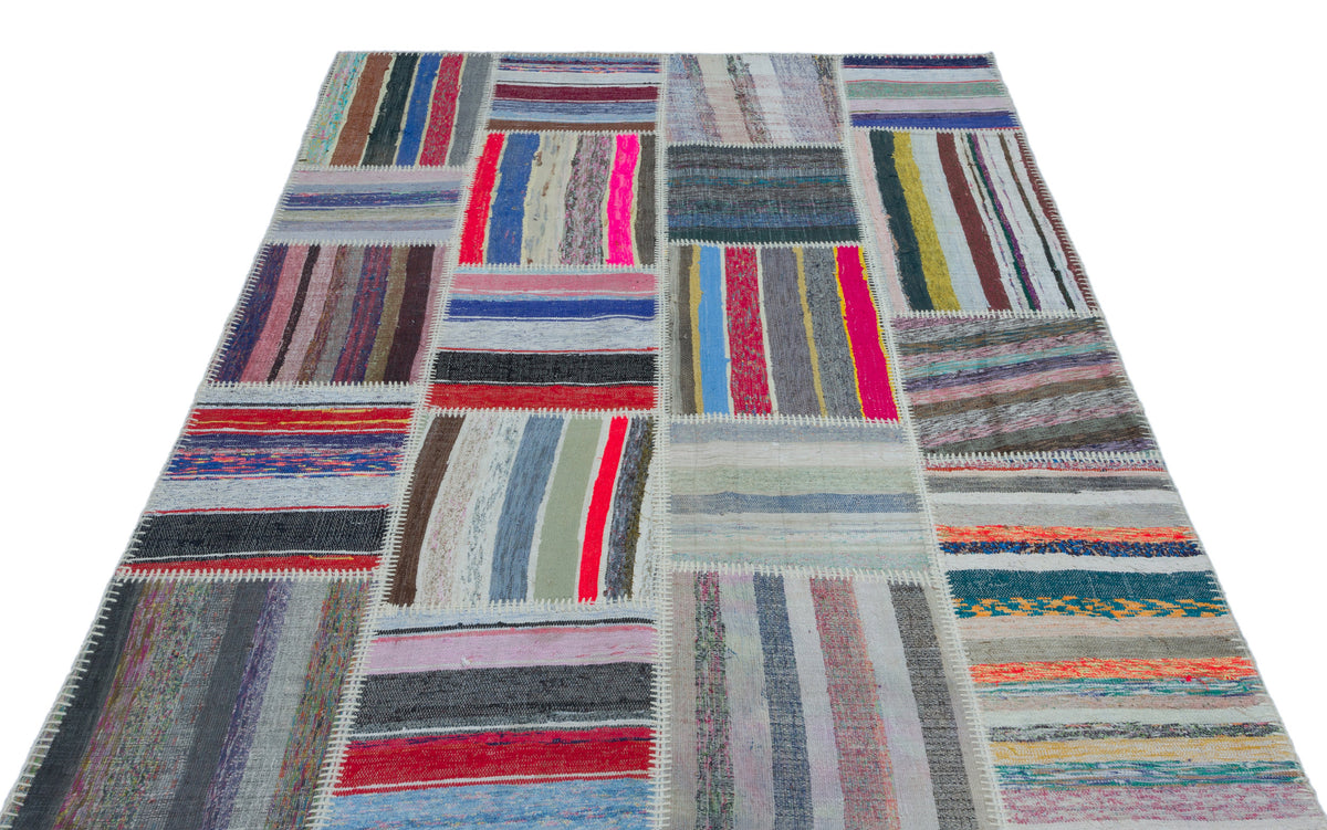 Striped Over Dyed Kilim Patchwork Unique Rug 5&#39;3&#39;&#39; x 7&#39;7&#39;&#39; ft 160 x 230 cm