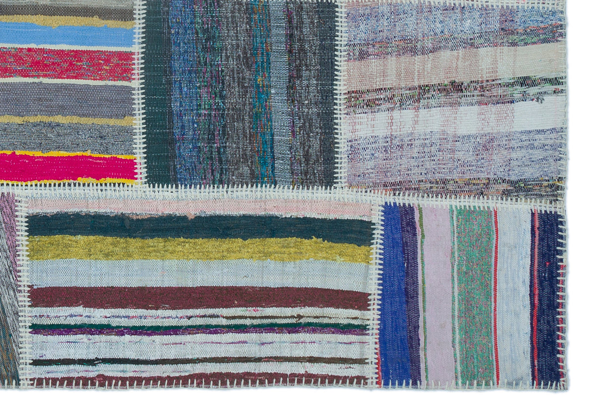 Striped Over Dyed Kilim Patchwork Unique Rug 5&#39;3&#39;&#39; x 7&#39;7&#39;&#39; ft 160 x 230 cm