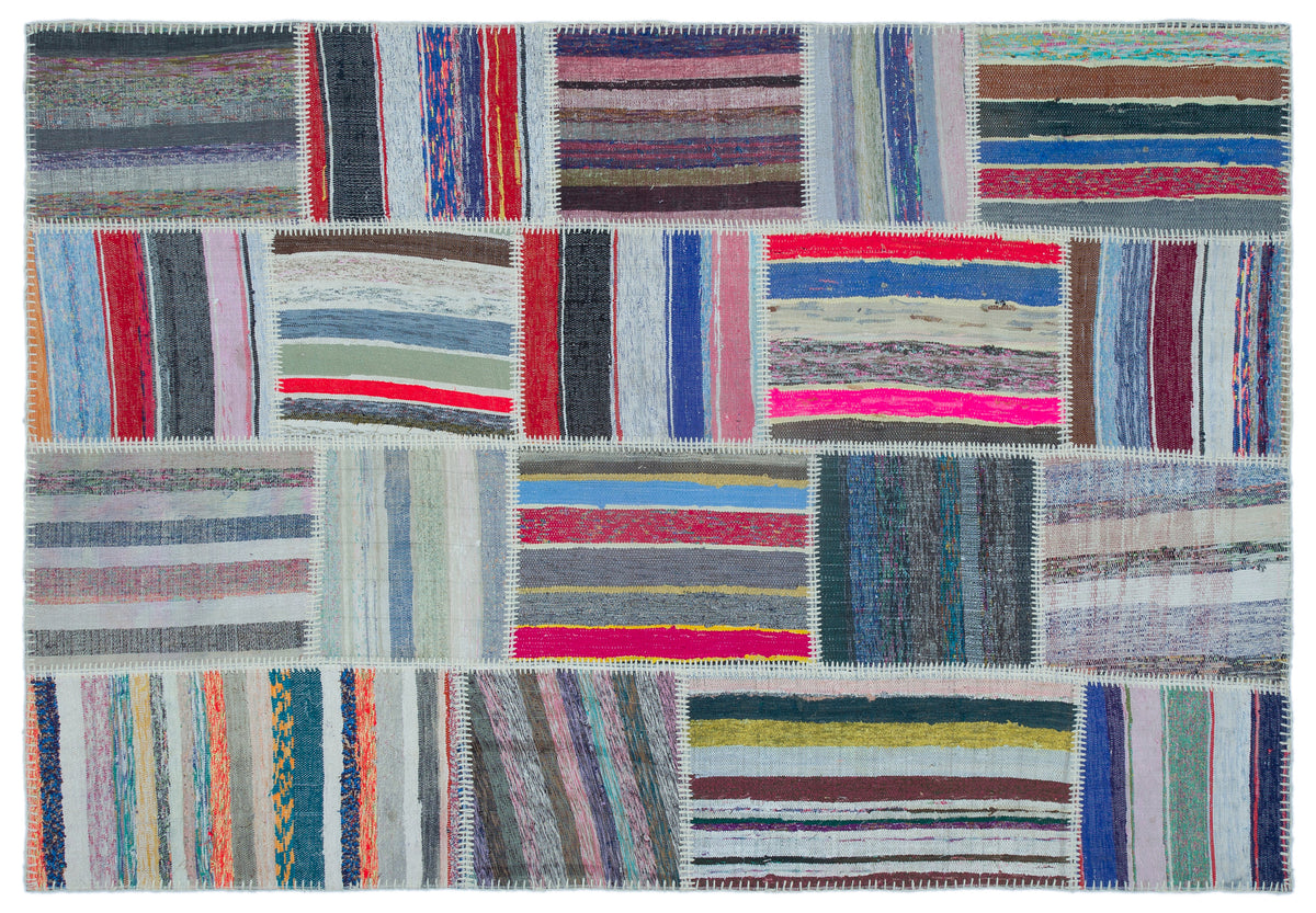 Striped Over Dyed Kilim Patchwork Unique Rug 5&#39;3&#39;&#39; x 7&#39;7&#39;&#39; ft 160 x 230 cm
