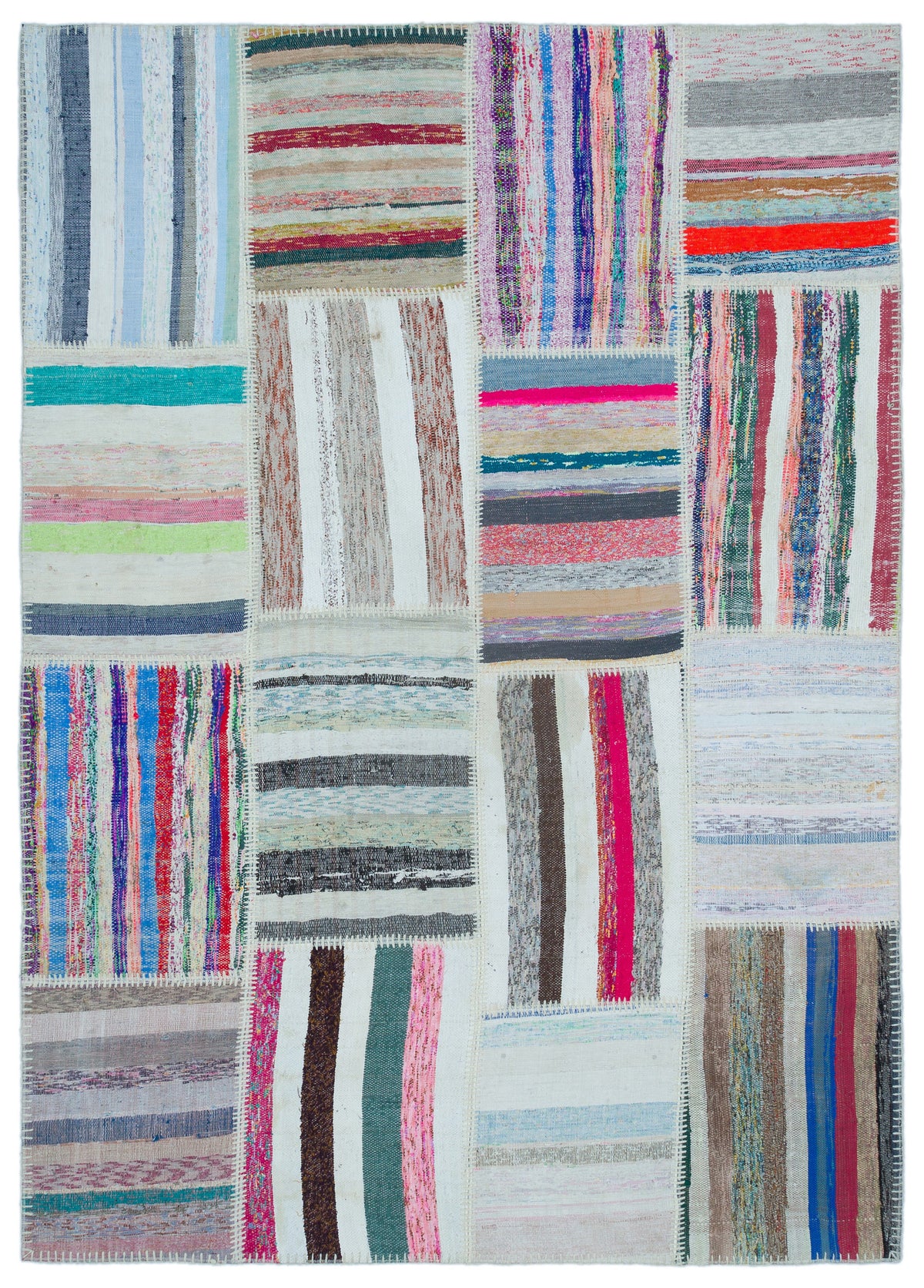 Striped Over Dyed Kilim Patchwork Unique Rug 5&#39;3&#39;&#39; x 7&#39;4&#39;&#39; ft 160 x 224 cm
