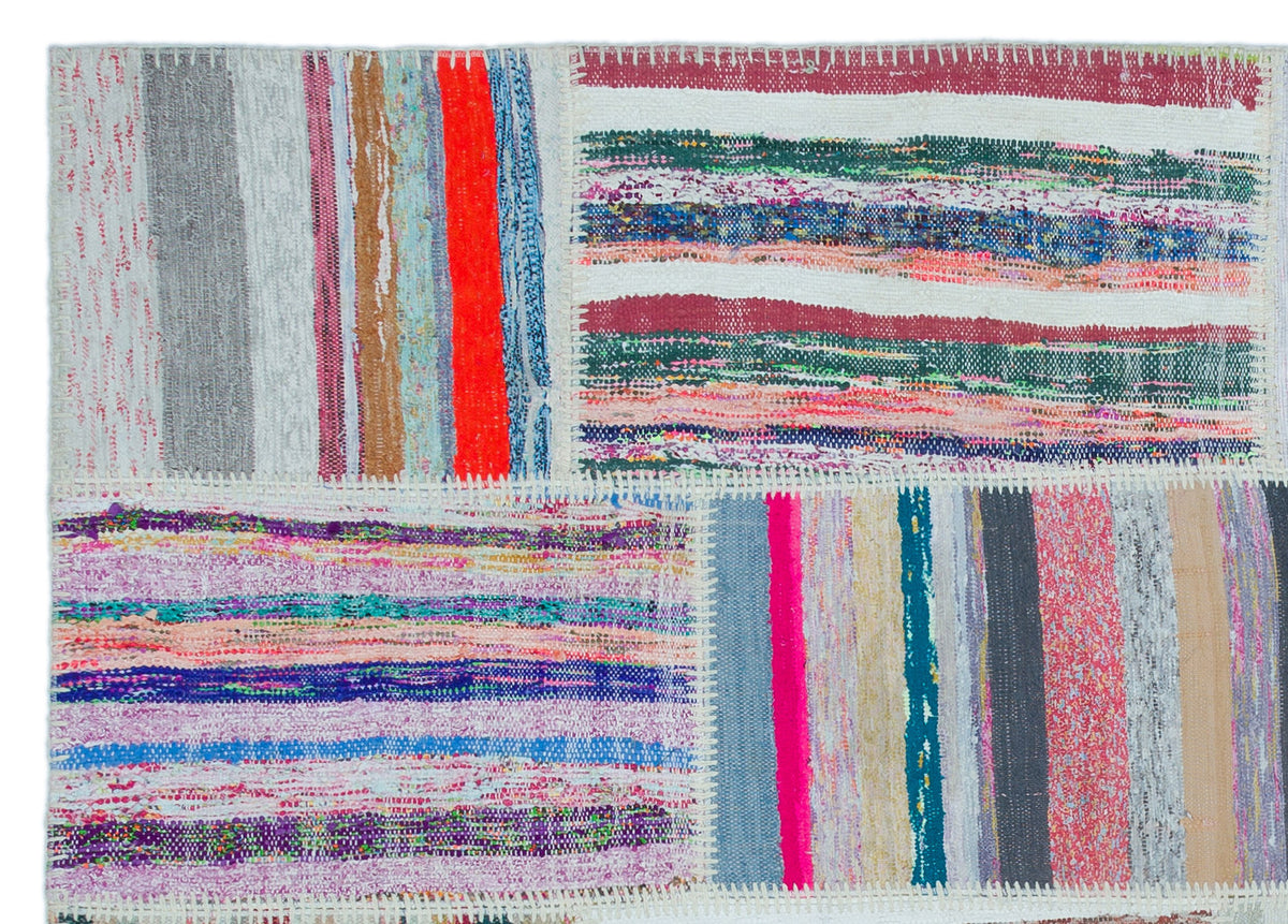 Striped Over Dyed Kilim Patchwork Unique Rug 5&#39;3&#39;&#39; x 7&#39;4&#39;&#39; ft 160 x 224 cm