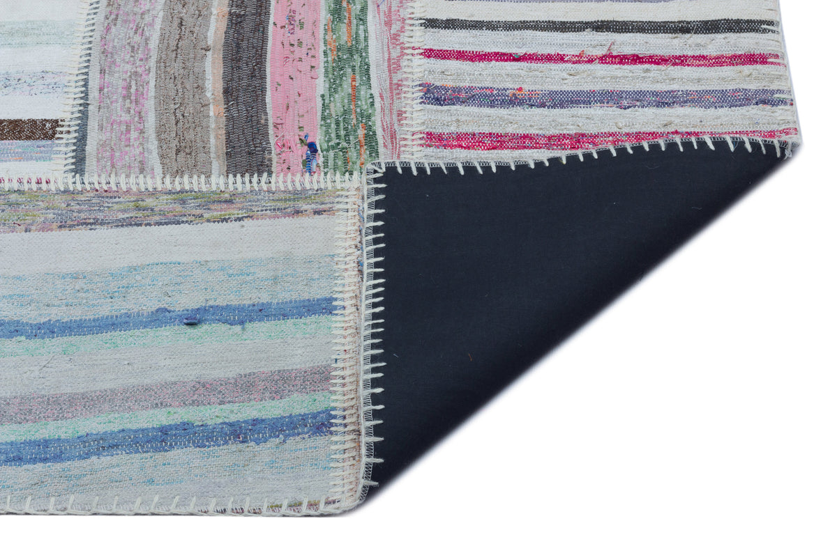 Striped Over Dyed Kilim Patchwork Unique Rug 5&#39;3&#39;&#39; x 7&#39;6&#39;&#39; ft 160 x 228 cm