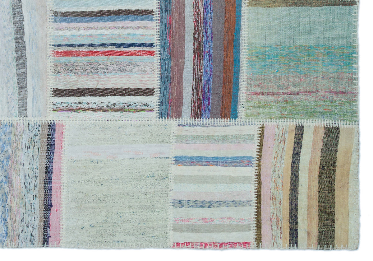 Striped Over Dyed Kilim Patchwork Unique Rug 5&#39;3&#39;&#39; x 7&#39;6&#39;&#39; ft 160 x 228 cm
