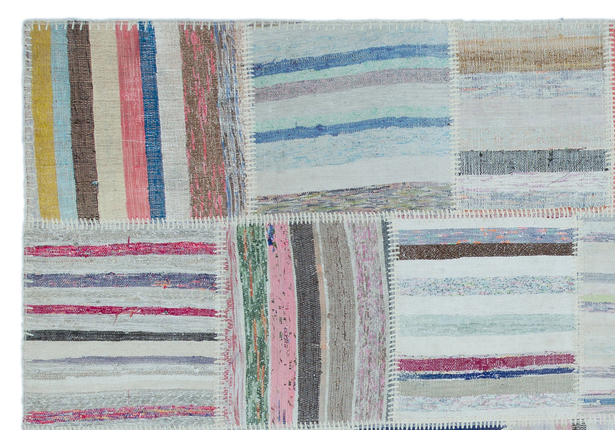 Striped Over Dyed Kilim Patchwork Unique Rug 5&#39;3&#39;&#39; x 7&#39;6&#39;&#39; ft 160 x 228 cm