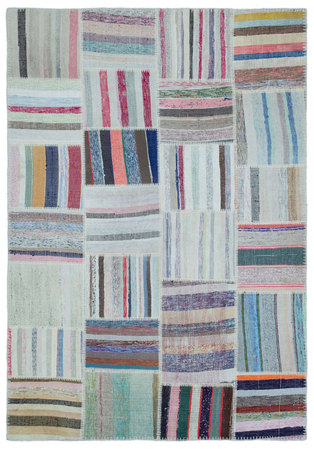 Striped Over Dyed Kilim Patchwork Unique Rug 5&#39;3&#39;&#39; x 7&#39;6&#39;&#39; ft 160 x 228 cm