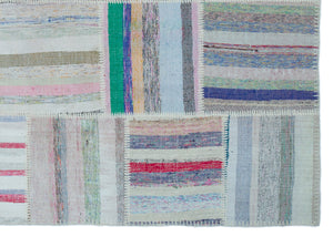 Striped Over Dyed Kilim Patchwork Unique Rug 5'3'' x 7'5'' ft 160 x 226 cm