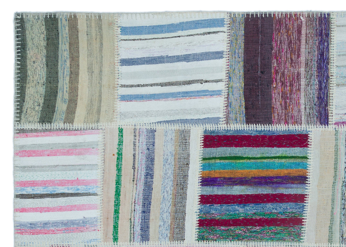 Striped Over Dyed Kilim Patchwork Unique Rug 5&#39;3&#39;&#39; x 7&#39;5&#39;&#39; ft 160 x 226 cm