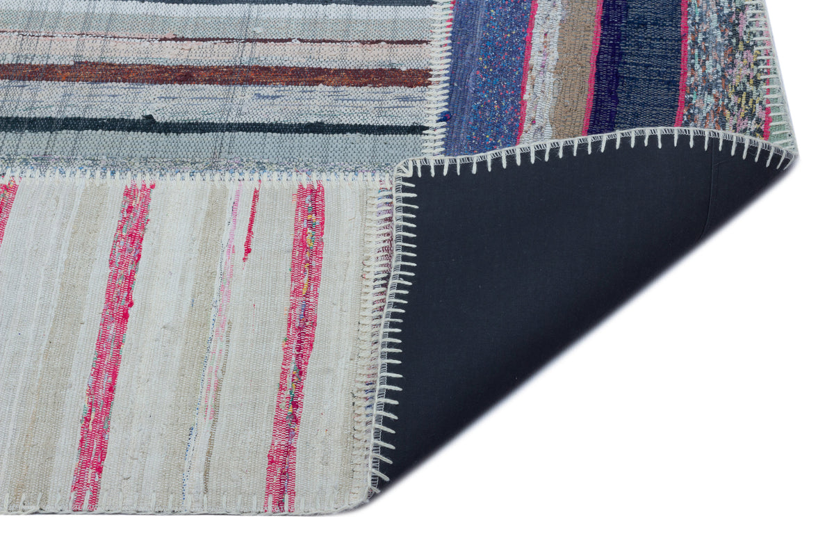 Striped Over Dyed Kilim Patchwork Unique Rug 5&#39;3&#39;&#39; x 7&#39;4&#39;&#39; ft 160 x 224 cm