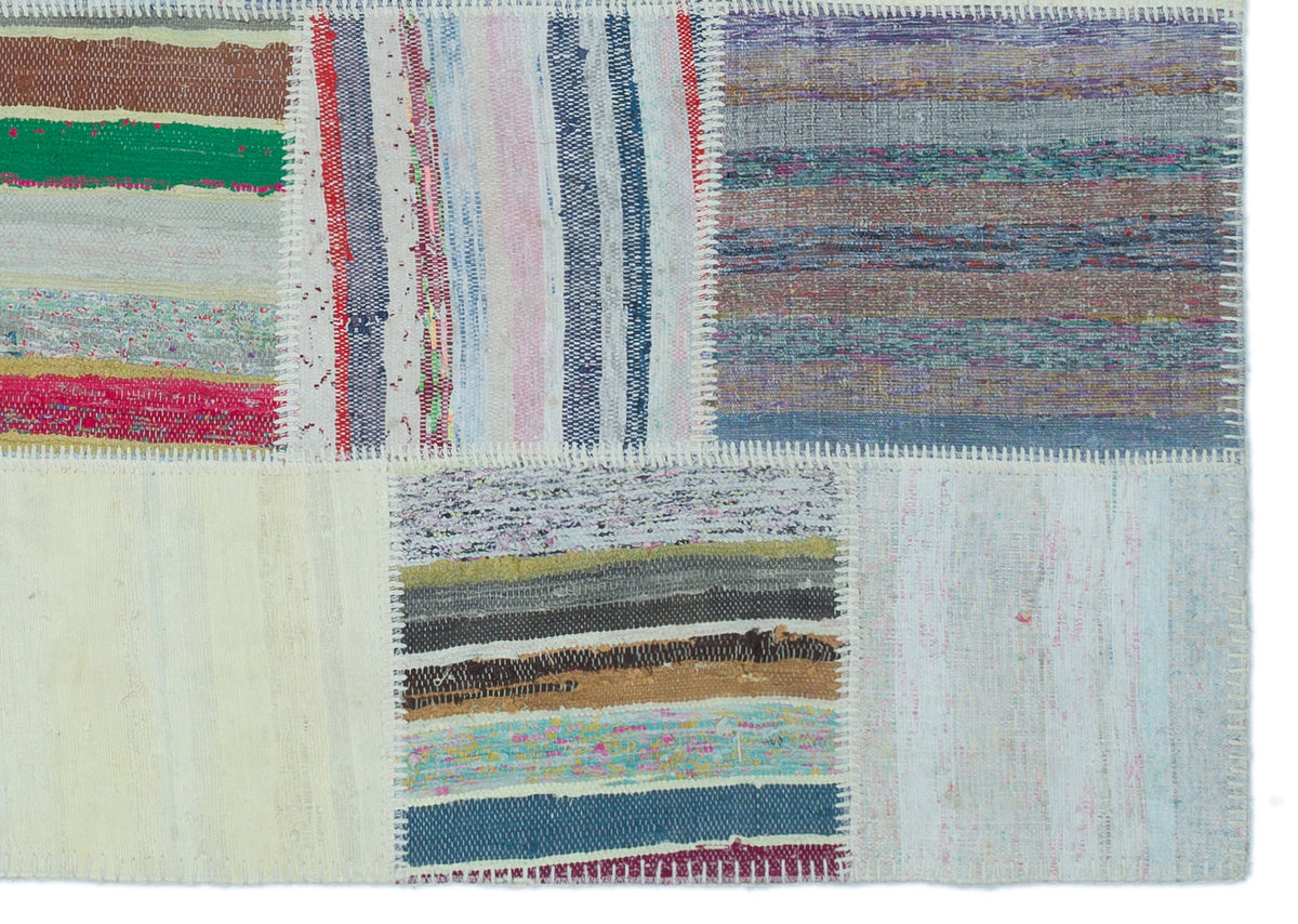 Striped Over Dyed Kilim Patchwork Unique Rug 5&#39;3&#39;&#39; x 7&#39;4&#39;&#39; ft 160 x 224 cm