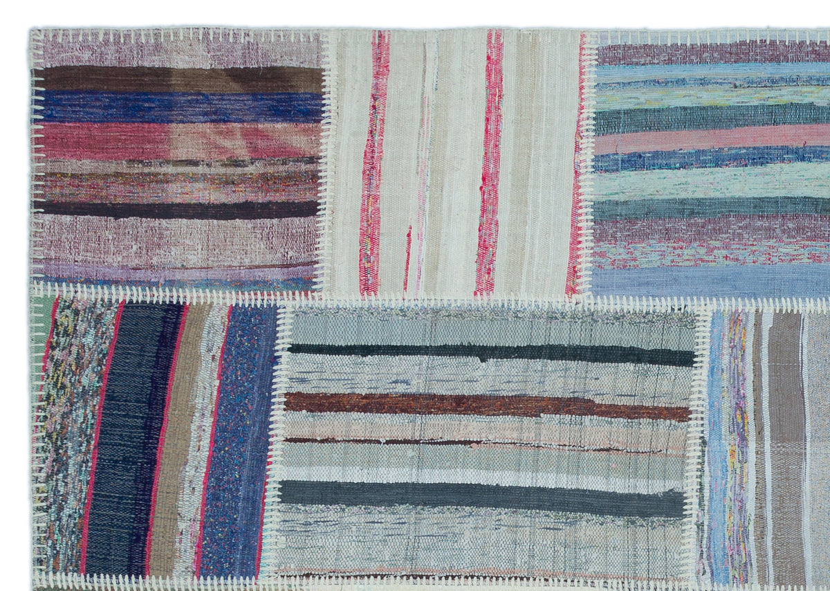 Striped Over Dyed Kilim Patchwork Unique Rug 5&#39;3&#39;&#39; x 7&#39;4&#39;&#39; ft 160 x 224 cm