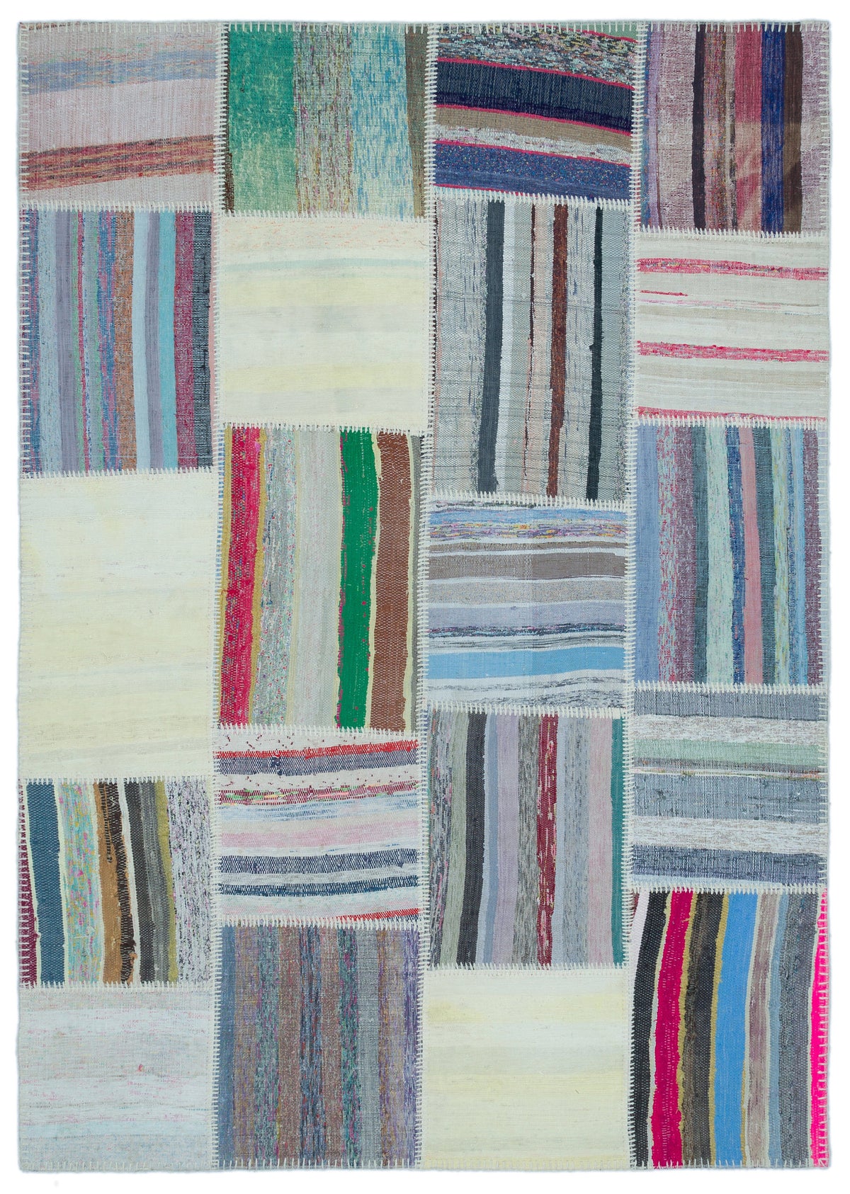 Striped Over Dyed Kilim Patchwork Unique Rug 5&#39;3&#39;&#39; x 7&#39;4&#39;&#39; ft 160 x 224 cm
