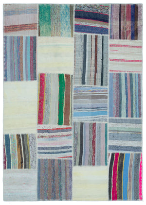 Striped Over Dyed Kilim Patchwork Unique Rug 5'3'' x 7'4'' ft 160 x 224 cm