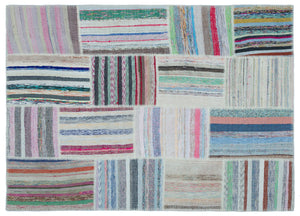 Striped Over Dyed Kilim Patchwork Unique Rug 5'3'' x 7'5'' ft 160 x 226 cm