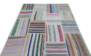 Striped Over Dyed Kilim Patchwork Unique Rug 5'3'' x 7'5'' ft 160 x 226 cm