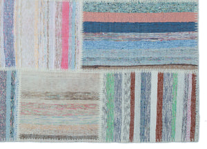 Striped Over Dyed Kilim Patchwork Unique Rug 5'3'' x 7'5'' ft 160 x 226 cm