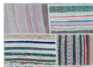 Striped Over Dyed Kilim Patchwork Unique Rug 5'3'' x 7'5'' ft 160 x 226 cm