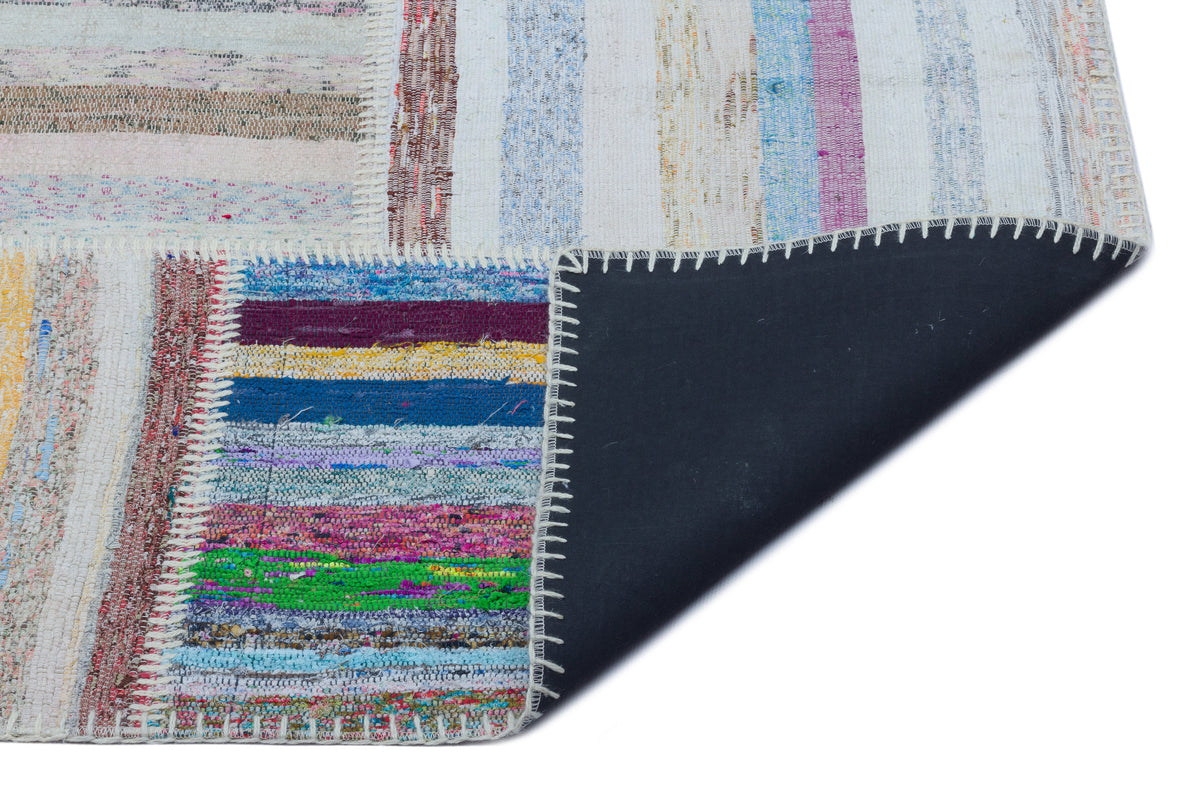 Striped Over Dyed Kilim Patchwork Unique Rug 5&#39;3&#39;&#39; x 7&#39;4&#39;&#39; ft 160 x 224 cm