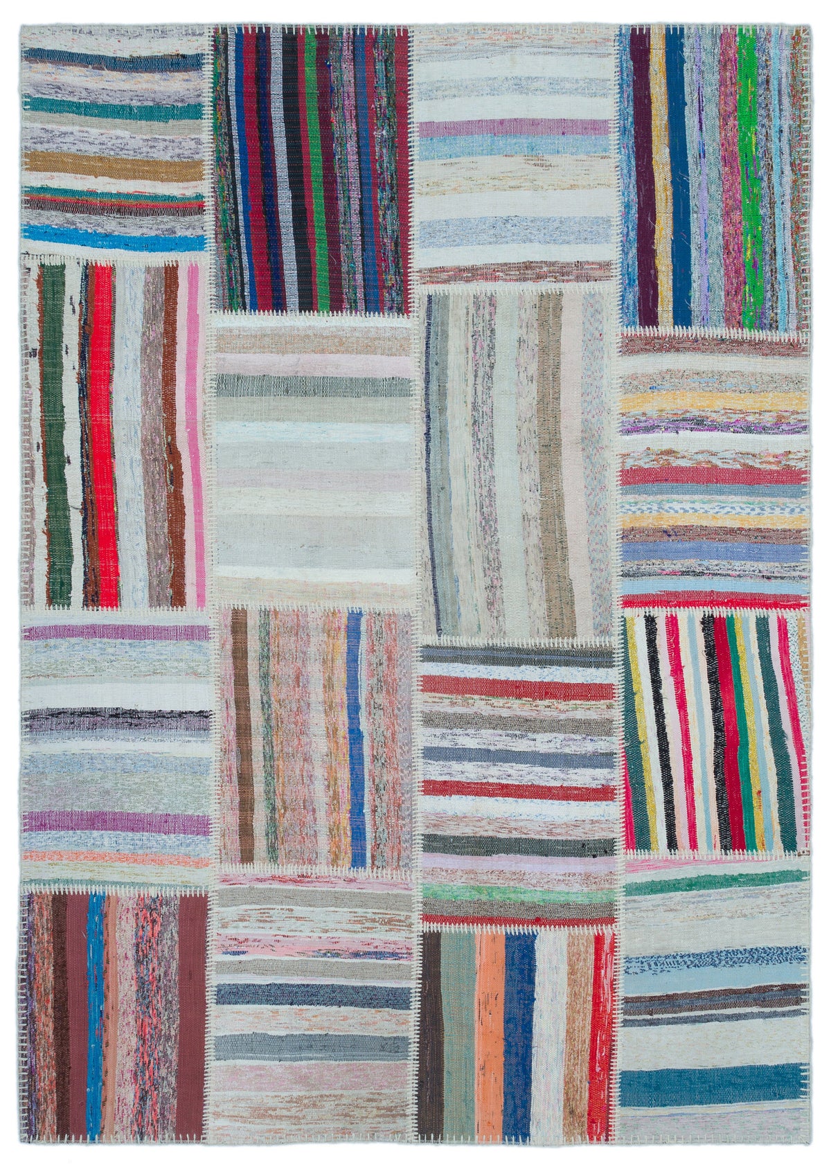 Striped Over Dyed Kilim Patchwork Unique Rug 5&#39;3&#39;&#39; x 7&#39;4&#39;&#39; ft 160 x 224 cm