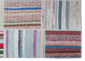 Striped Over Dyed Kilim Patchwork Unique Rug 5'3'' x 7'4'' ft 160 x 224 cm