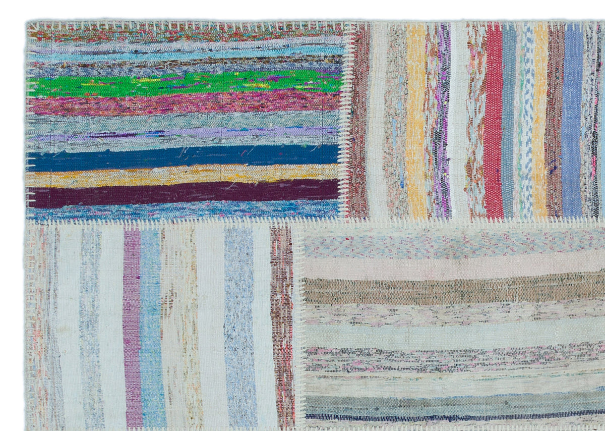 Striped Over Dyed Kilim Patchwork Unique Rug 5&#39;3&#39;&#39; x 7&#39;4&#39;&#39; ft 160 x 224 cm