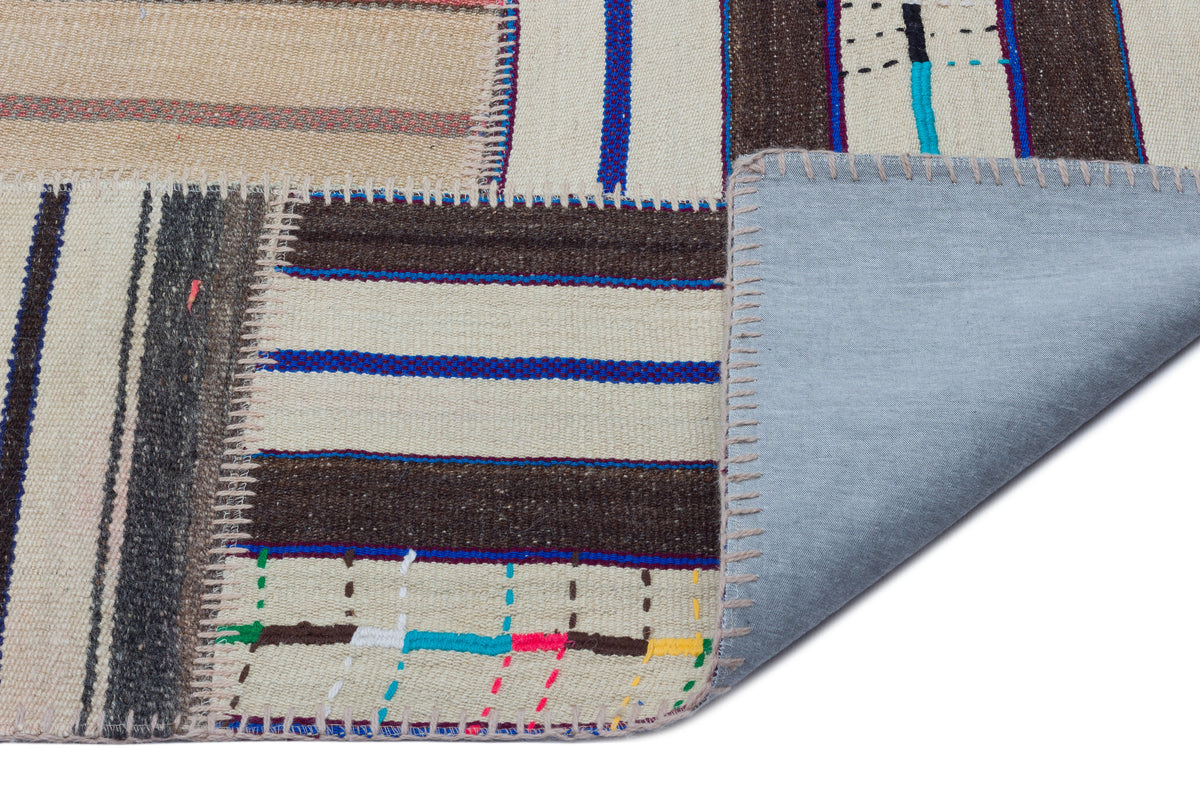 Striped Over Dyed Kilim Patchwork Unique Rug 5&#39;2&#39;&#39; x 7&#39;7&#39;&#39; ft 157 x 230 cm