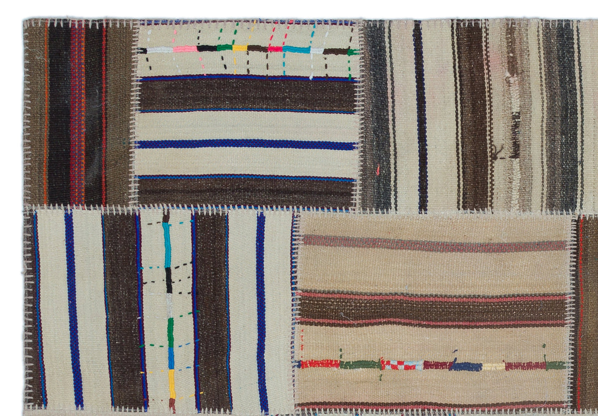 Striped Over Dyed Kilim Patchwork Unique Rug 5&#39;2&#39;&#39; x 7&#39;7&#39;&#39; ft 157 x 230 cm