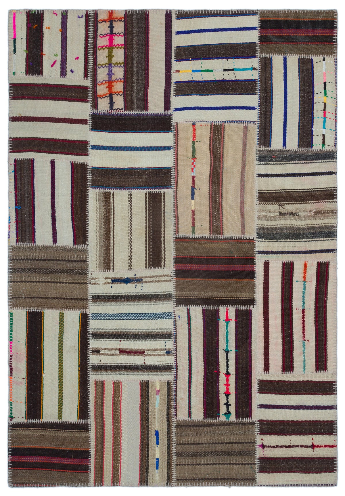 Striped Over Dyed Kilim Patchwork Unique Rug 5&#39;2&#39;&#39; x 7&#39;7&#39;&#39; ft 157 x 230 cm