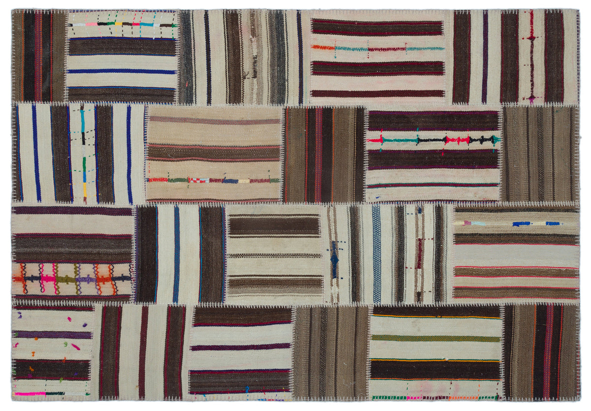 Striped Over Dyed Kilim Patchwork Unique Rug 5&#39;2&#39;&#39; x 7&#39;7&#39;&#39; ft 157 x 230 cm