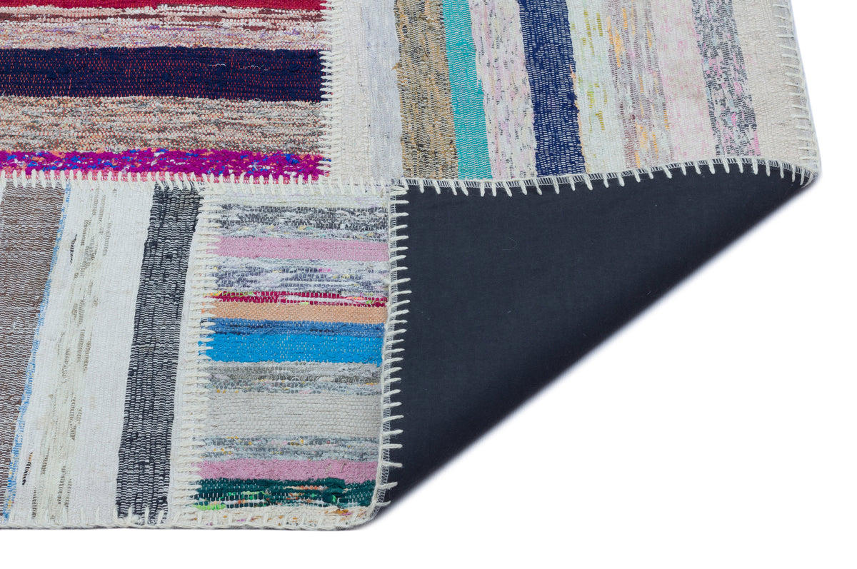 Striped Over Dyed Kilim Patchwork Unique Rug 5&#39;1&#39;&#39; x 7&#39;3&#39;&#39; ft 156 x 220 cm