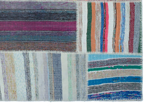 Striped Over Dyed Kilim Patchwork Unique Rug 5'1'' x 7'3'' ft 156 x 220 cm