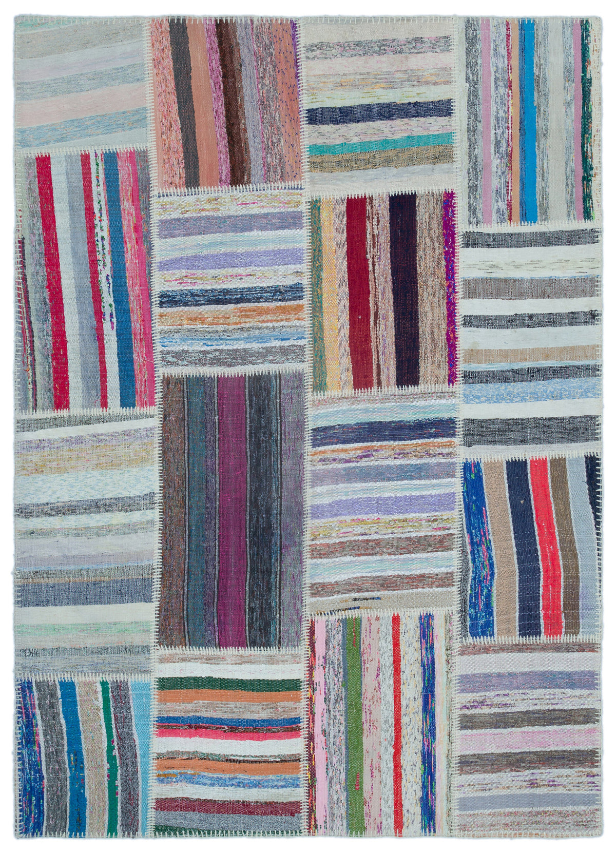Striped Over Dyed Kilim Patchwork Unique Rug 5&#39;1&#39;&#39; x 7&#39;3&#39;&#39; ft 156 x 220 cm