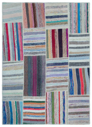 Striped Over Dyed Kilim Patchwork Unique Rug 5'1'' x 7'3'' ft 156 x 220 cm