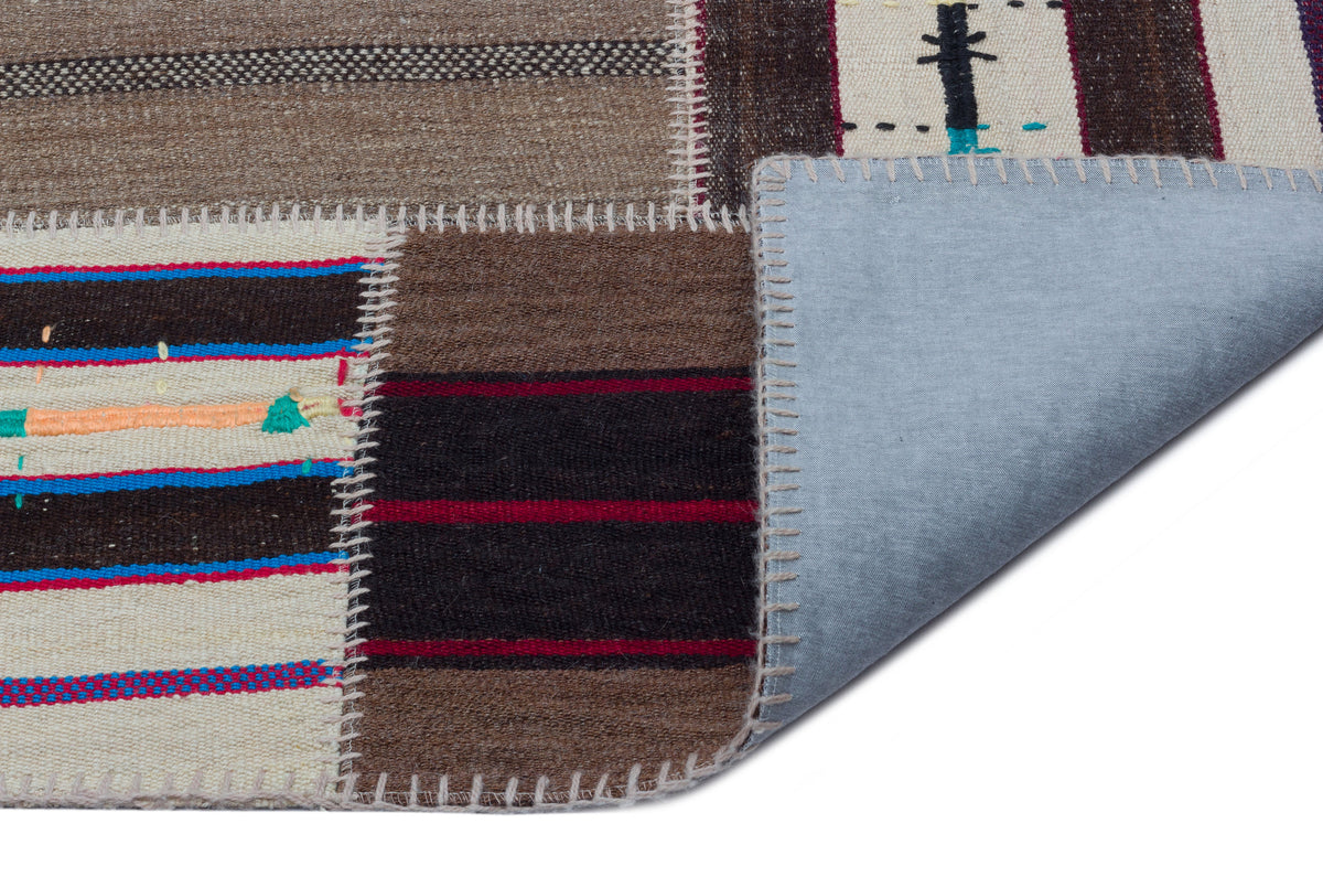 Striped Over Dyed Kilim Patchwork Unique Rug 5&#39;2&#39;&#39; x 7&#39;7&#39;&#39; ft 158 x 230 cm