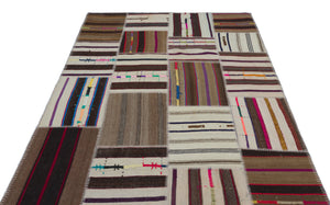 Striped Over Dyed Kilim Patchwork Unique Rug 5'2'' x 7'7'' ft 158 x 230 cm