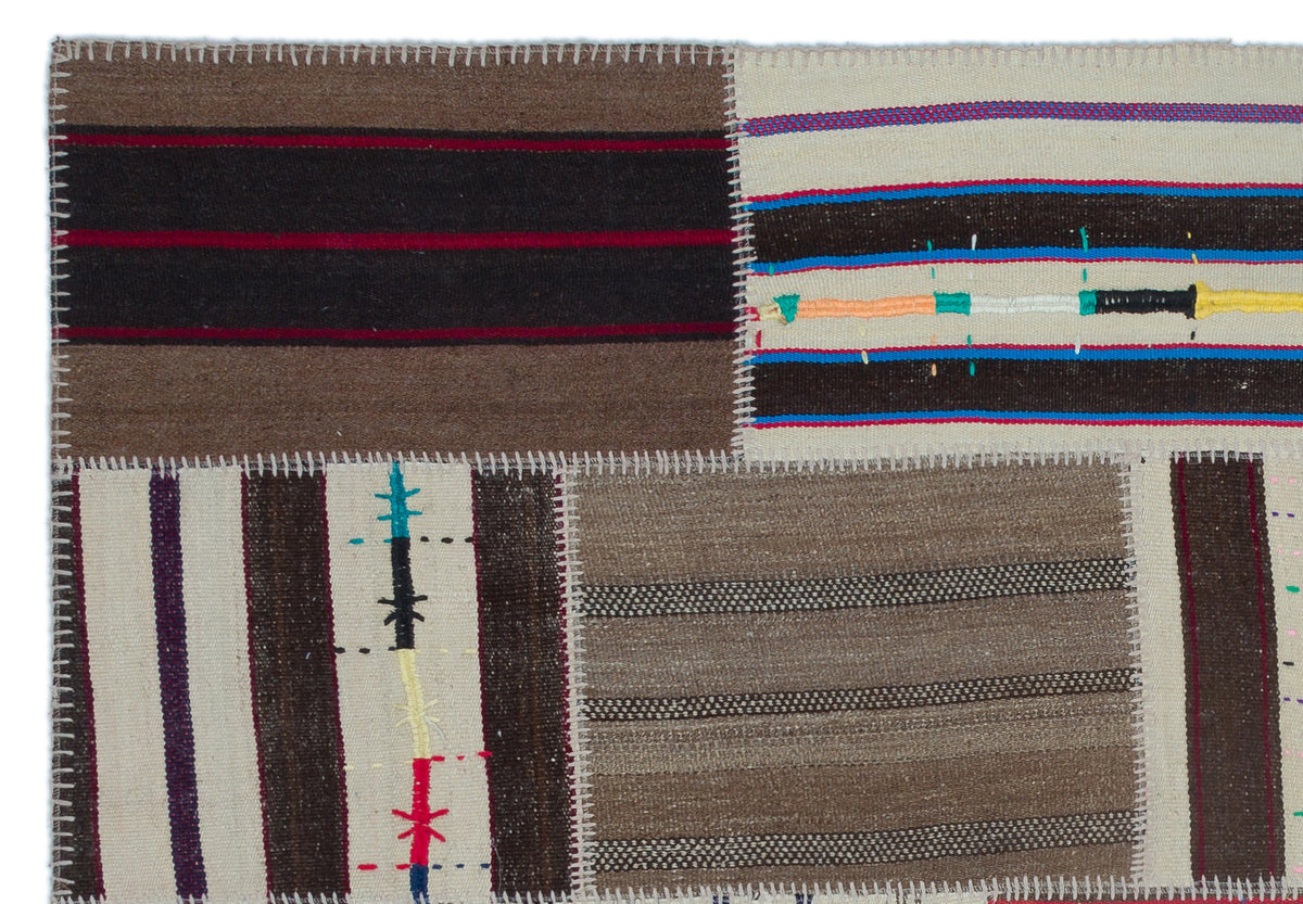 Striped Over Dyed Kilim Patchwork Unique Rug 5&#39;2&#39;&#39; x 7&#39;7&#39;&#39; ft 158 x 230 cm