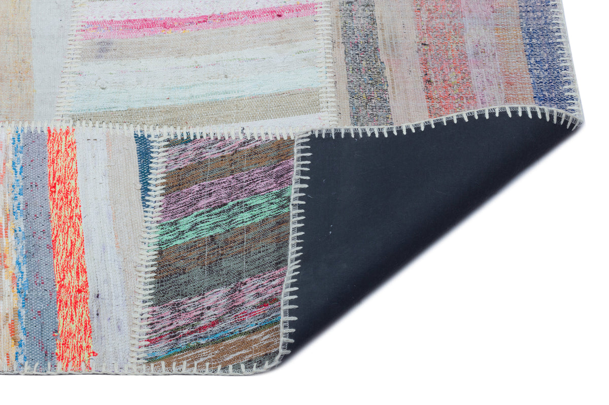 Striped Over Dyed Kilim Patchwork Unique Rug 5&#39;3&#39;&#39; x 7&#39;4&#39;&#39; ft 160 x 224 cm