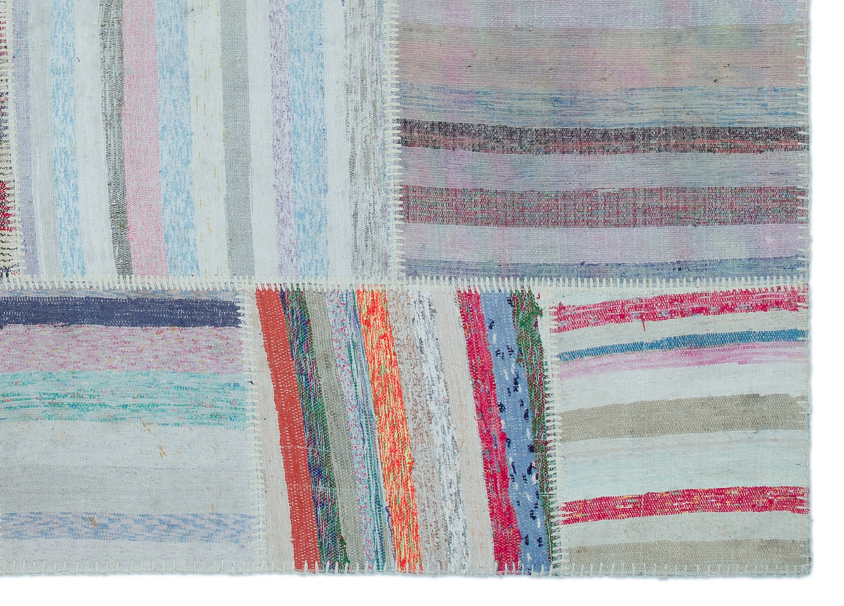 Striped Over Dyed Kilim Patchwork Unique Rug 5&#39;3&#39;&#39; x 7&#39;4&#39;&#39; ft 160 x 224 cm