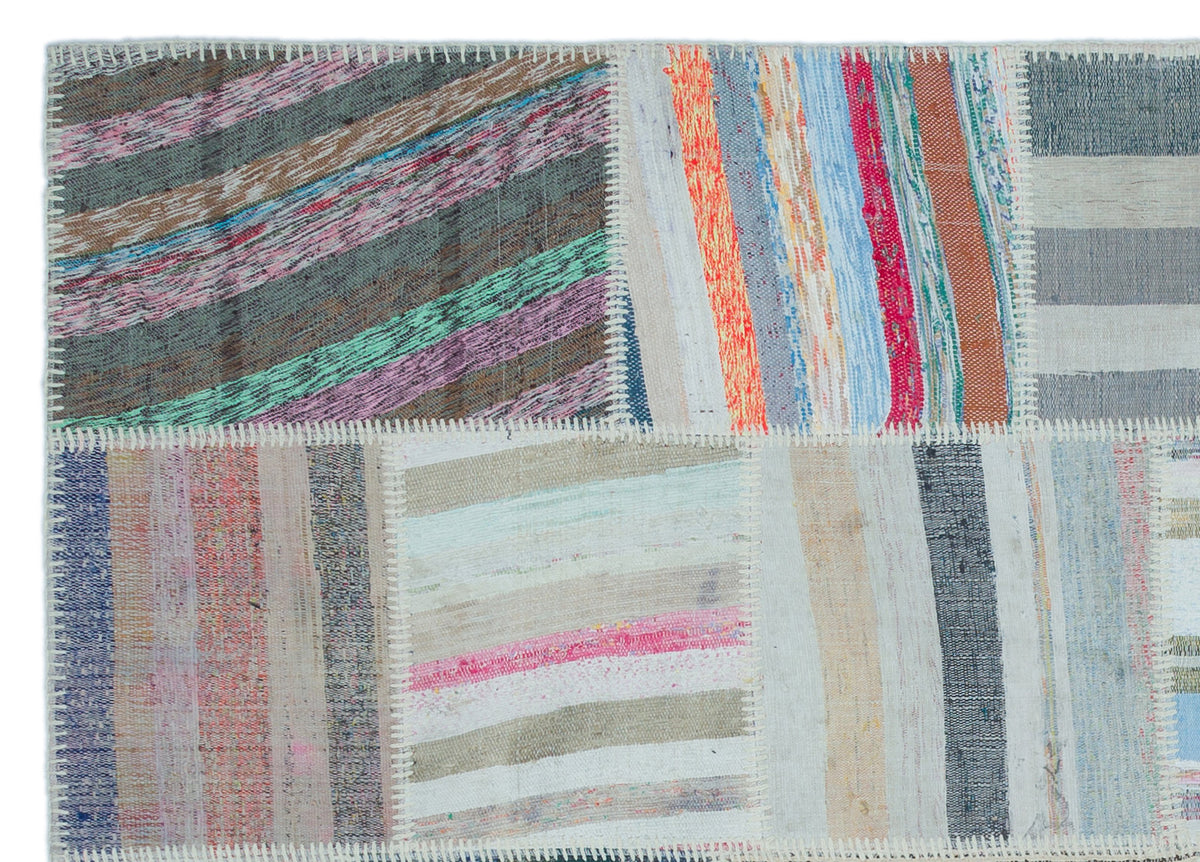 Striped Over Dyed Kilim Patchwork Unique Rug 5&#39;3&#39;&#39; x 7&#39;4&#39;&#39; ft 160 x 224 cm