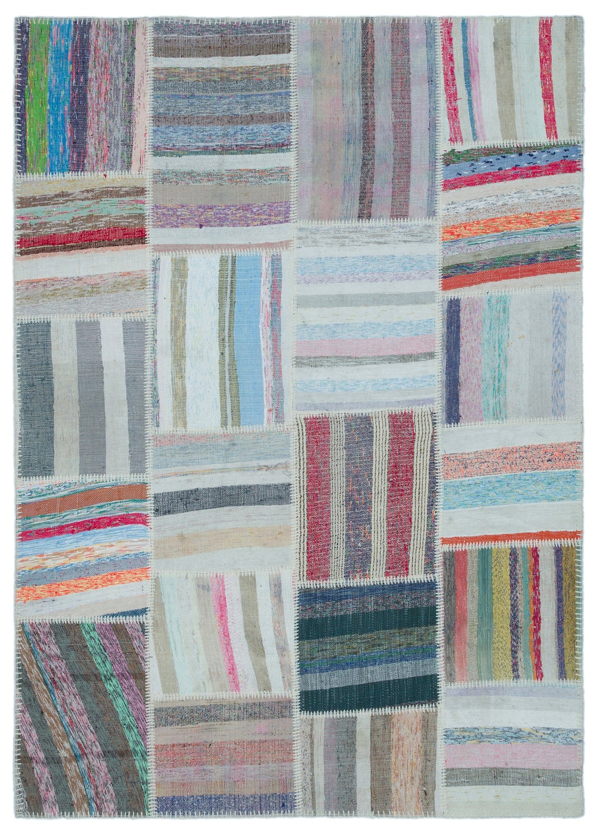 Striped Over Dyed Kilim Patchwork Unique Rug 5&#39;3&#39;&#39; x 7&#39;4&#39;&#39; ft 160 x 224 cm