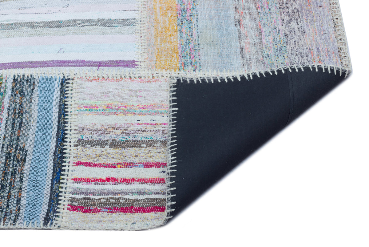 Striped Over Dyed Kilim Patchwork Unique Rug 5&#39;3&#39;&#39; x 7&#39;4&#39;&#39; ft 160 x 224 cm