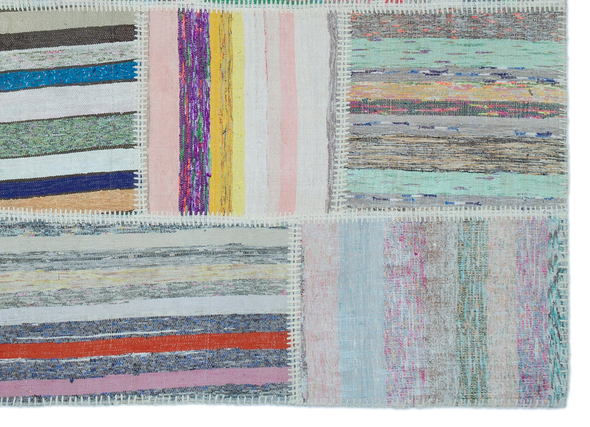 Striped Over Dyed Kilim Patchwork Unique Rug 5&#39;3&#39;&#39; x 7&#39;4&#39;&#39; ft 160 x 224 cm