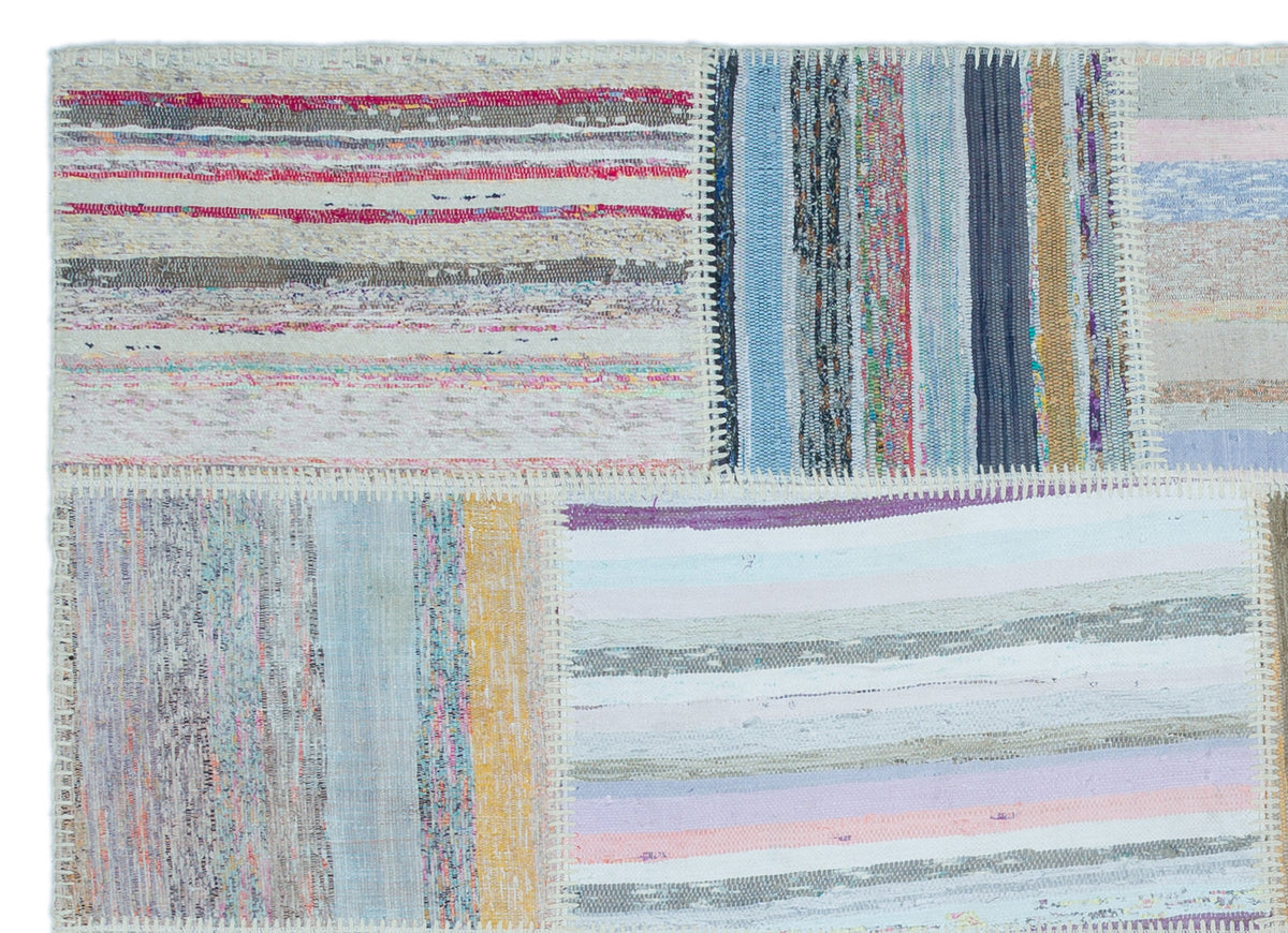 Striped Over Dyed Kilim Patchwork Unique Rug 5&#39;3&#39;&#39; x 7&#39;4&#39;&#39; ft 160 x 224 cm