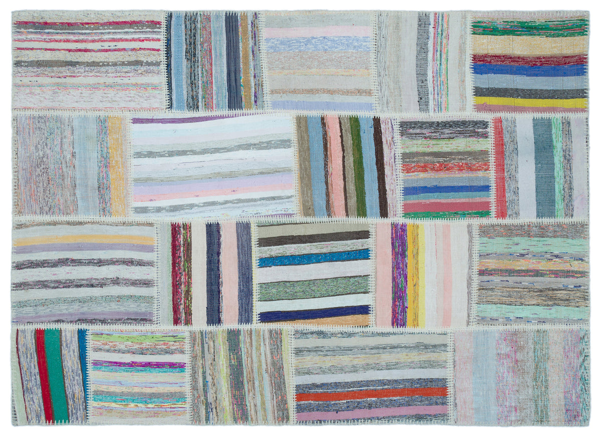 Striped Over Dyed Kilim Patchwork Unique Rug 5&#39;3&#39;&#39; x 7&#39;4&#39;&#39; ft 160 x 224 cm