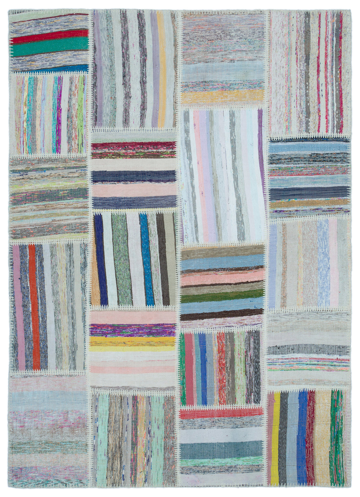 Striped Over Dyed Kilim Patchwork Unique Rug 5&#39;3&#39;&#39; x 7&#39;4&#39;&#39; ft 160 x 224 cm