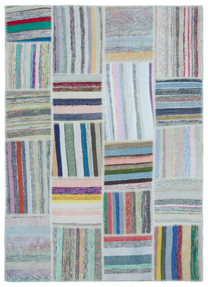 Striped Over Dyed Kilim Patchwork Unique Rug 5'3'' x 7'4'' ft 160 x 224 cm