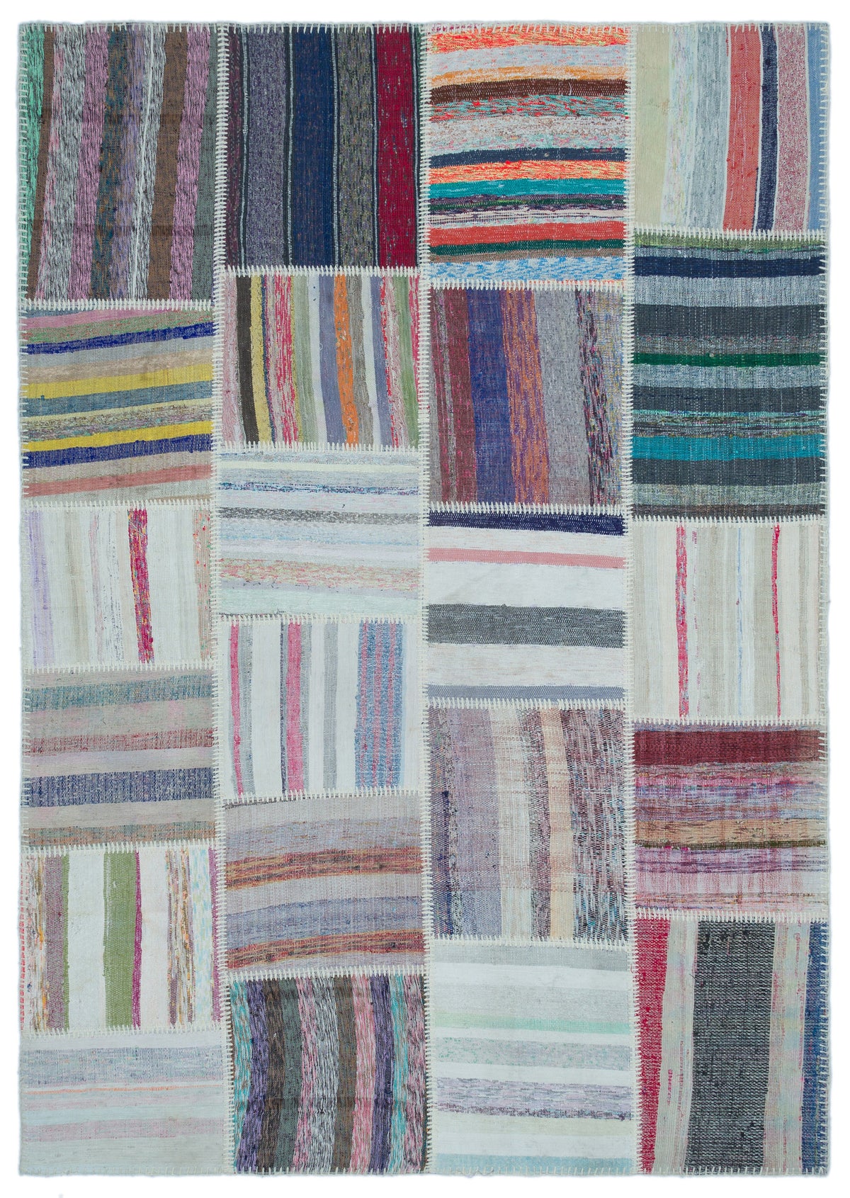 Striped Over Dyed Kilim Patchwork Unique Rug 5&#39;3&#39;&#39; x 7&#39;7&#39;&#39; ft 160 x 230 cm