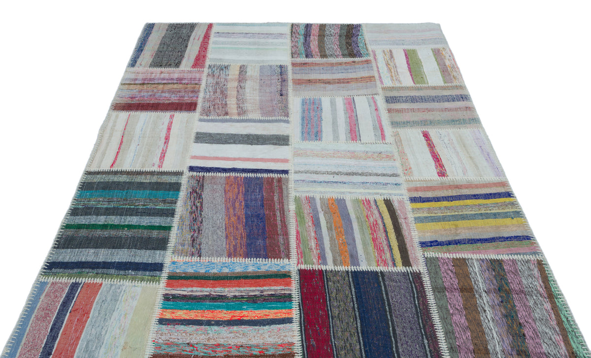 Striped Over Dyed Kilim Patchwork Unique Rug 5&#39;3&#39;&#39; x 7&#39;7&#39;&#39; ft 160 x 230 cm