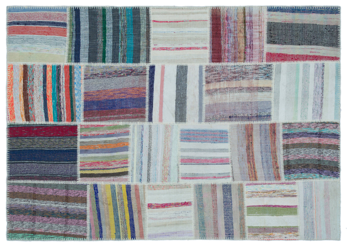 Striped Over Dyed Kilim Patchwork Unique Rug 5&#39;3&#39;&#39; x 7&#39;7&#39;&#39; ft 160 x 230 cm